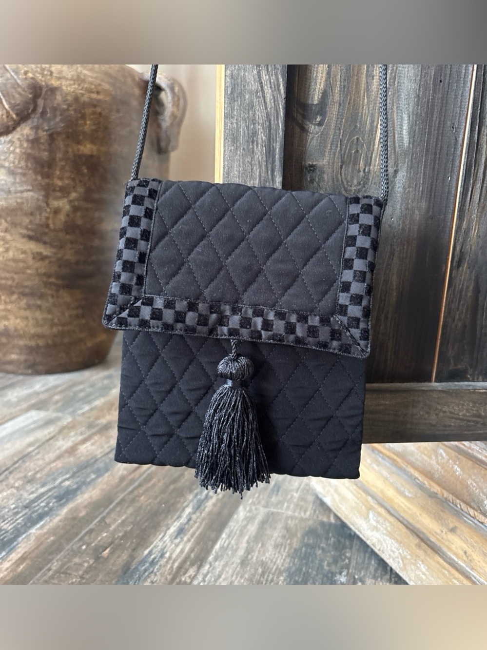 Vera Bradley Black Quilted Crossbody with Tassel